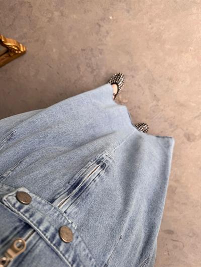 Kemerli Fermuarlı Tasarım Denim Jile Açık Mavi
