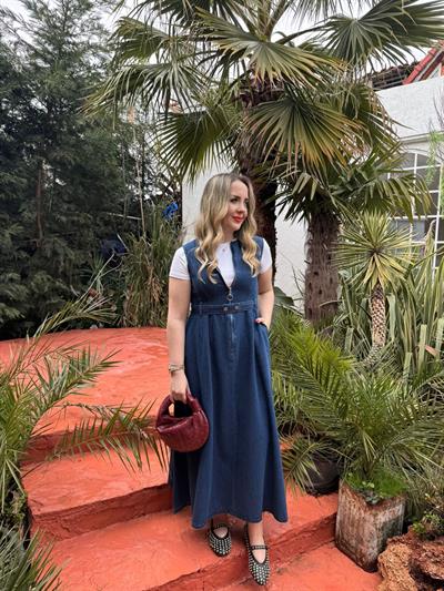 Kemerli Fermuarlı Tasarım Denim Jile Koyu Mavi