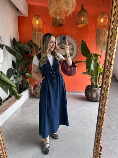 Kemerli Fermuarlı Tasarım Denim Jile Koyu Mavi