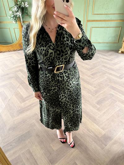 Kemerli Gömlek Elbise Haki