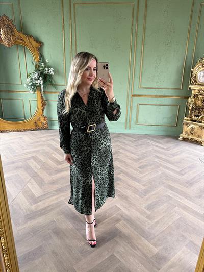 Kemerli Gömlek Elbise Haki