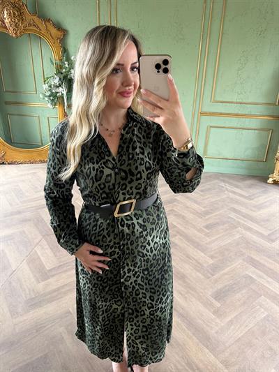 Kemerli Gömlek Elbise Haki