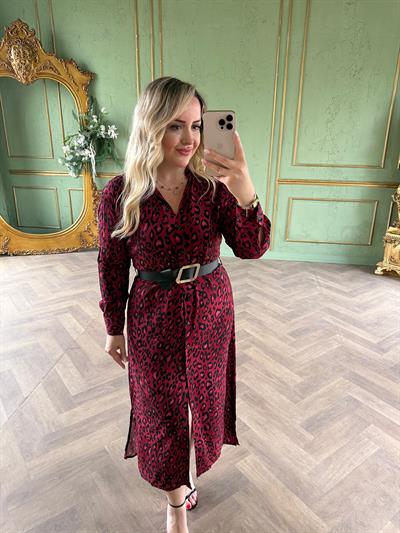 Kemerli Gömlek Elbise Kırmızı