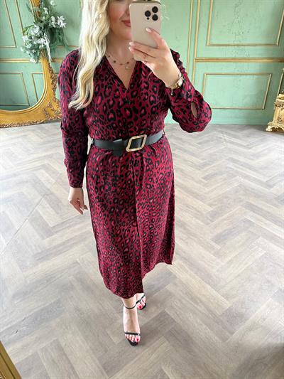 Kemerli Gömlek Elbise Kırmızı