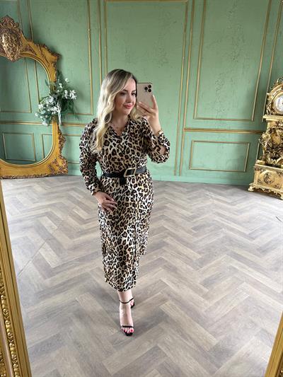 Kemerli Gömlek Elbise Leopar