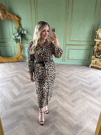 Kemerli Gömlek Elbise Leopar