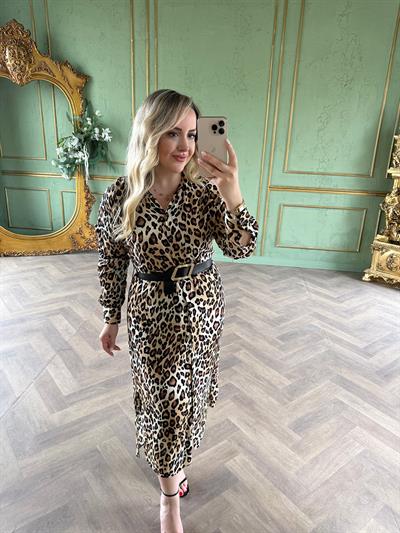 Kemerli Gömlek Elbise Leopar
