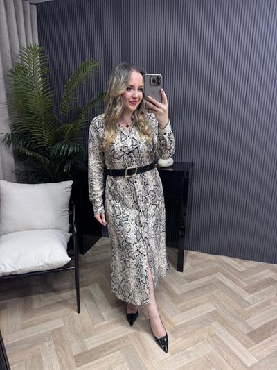 Kemerli Gömlek Elbise Zebra