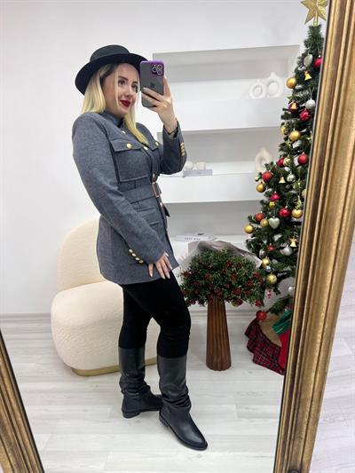 Kemerli Marka Model Ceket Antrasit