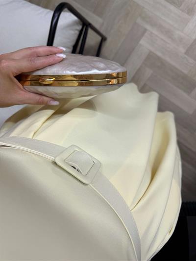 Kemerli Pileli Tasarım Elbise Sarı