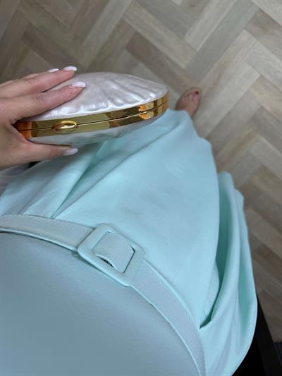 Kemerli Pileli Tasarım Elbise Su Yeşili