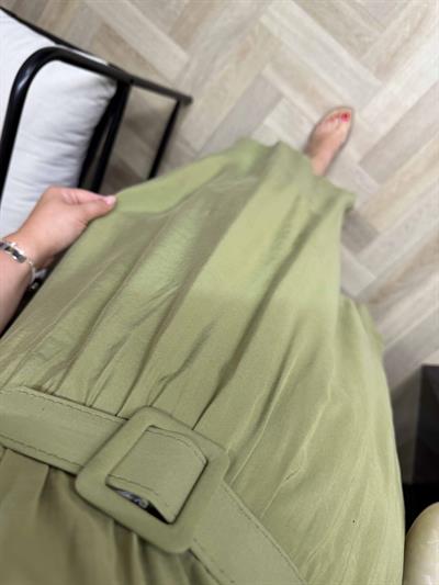 Kemerli Tensel Kumaş Elbiseler Olive