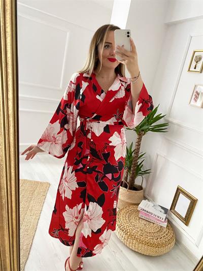 Kimono Kol Saten Kumaş Tasarım Elbise
