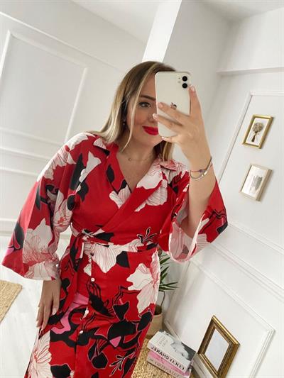 Kimono Kol Saten Kumaş Tasarım Elbise
