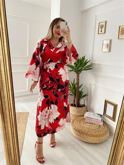 Kimono Kol Saten Kumaş Tasarım Elbise