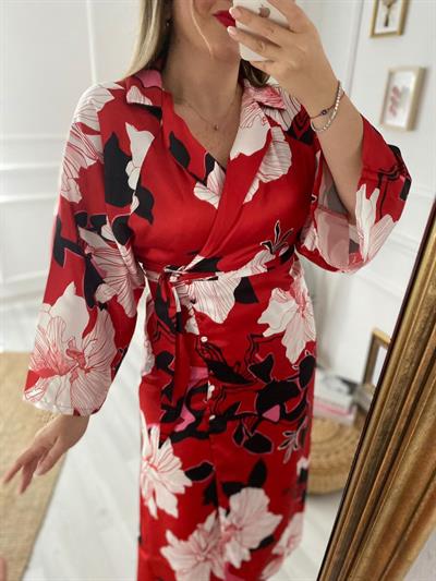 Kimono Kol Saten Kumaş Tasarım Elbise