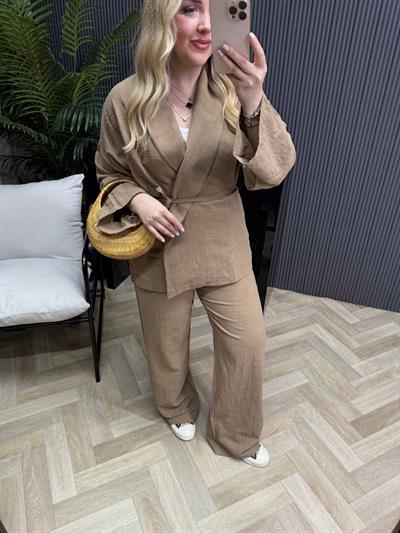 Kimonulu Keten Takım Kahverengi