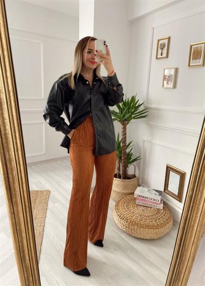 Kiremit Renk Beli Lastikli Pantolon