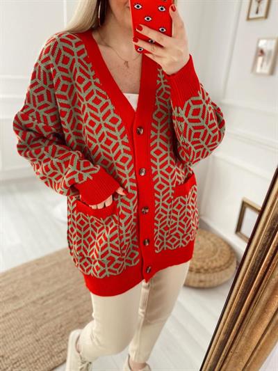 Kirmizi Detaylı Cepli Hirka