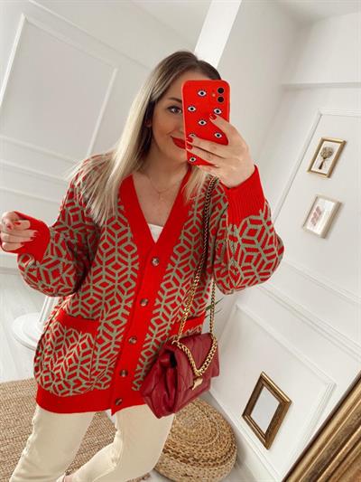 Kirmizi Detaylı Cepli Hirka