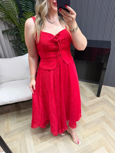 Kırmızı Fermuarlı Korse