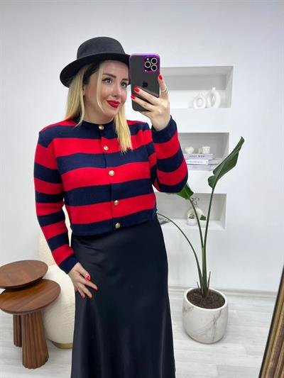 Kirmizi Laci Çizgili Hirka