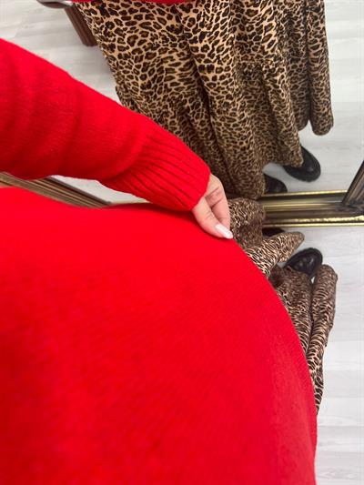 Kırmızı Triko Basic Kazak