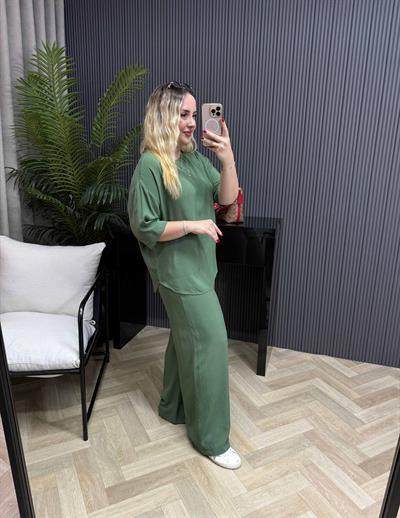 Selen yarım kol Pamuk viskon takım Haki