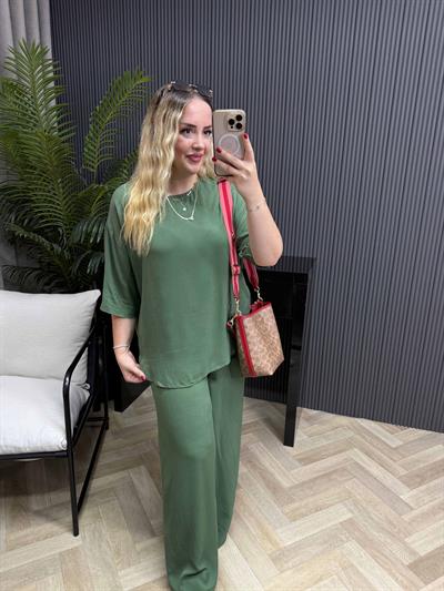 Selen yarım kol Pamuk viskon takım Haki