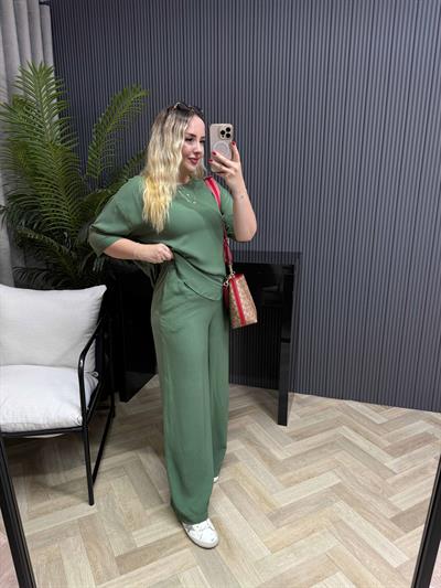 Selen yarım kol Pamuk viskon takım Haki