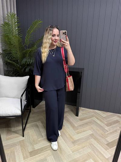 Selen yarım kol Pamuk viskon takım Lacivert