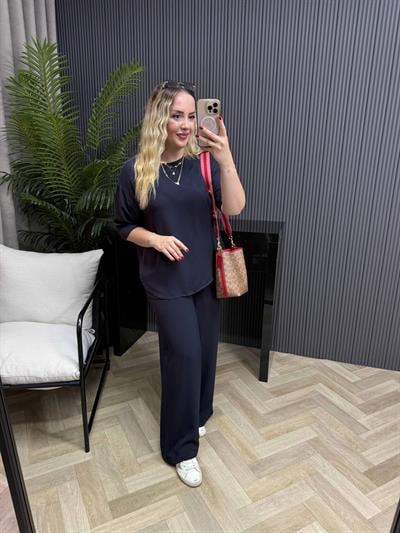 Selen yarım kol Pamuk viskon takım Lacivert