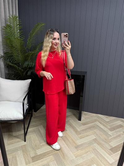 Selen yarım kol Pamuk viskon takım Nar Çiçeği