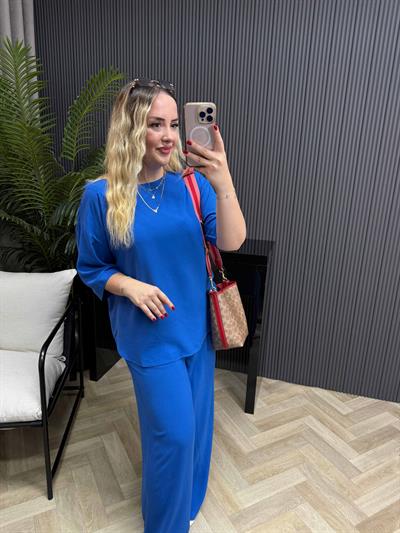 Selen yarım kol Pamuk viskon takım Saks mavi