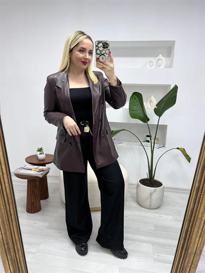 Kışlık Özel Doku Quzu Palazzo Pantolon Siyah