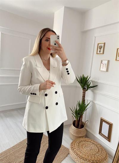 Kruvaze Düğmeli Ceket Ekru
