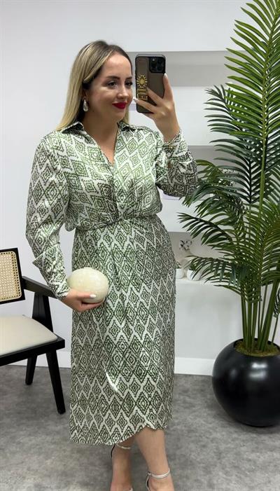 Kruvaze Model İpek Saten Mint Yeşil Elbise