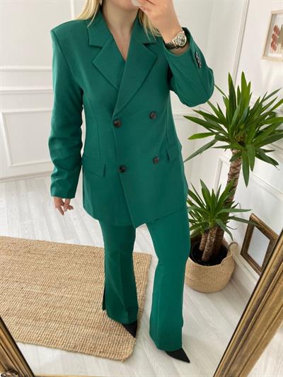 Kruvaze Model Paça Detaylı Fit Pantolonlu Yeşil Takım