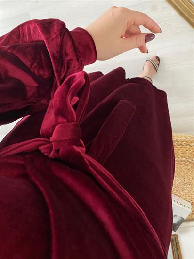 Kruvaze Yılbaşi Özel Seri Kadife Bordo Elbise