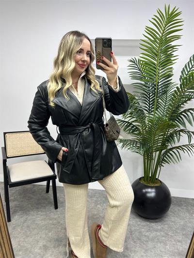 Kuşaklı Tasarım Deri Trenç