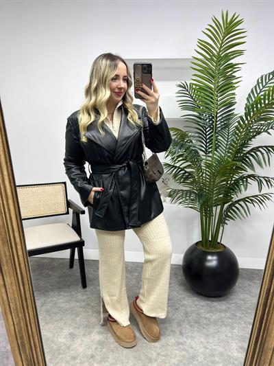 Kuşaklı Tasarım Deri Trenç