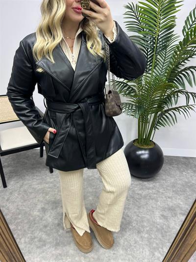 Kuşaklı Tasarım Deri Trenç