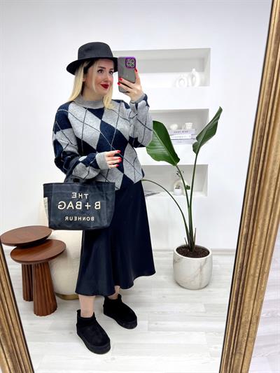 Lacivert Baklava Desen Kazak