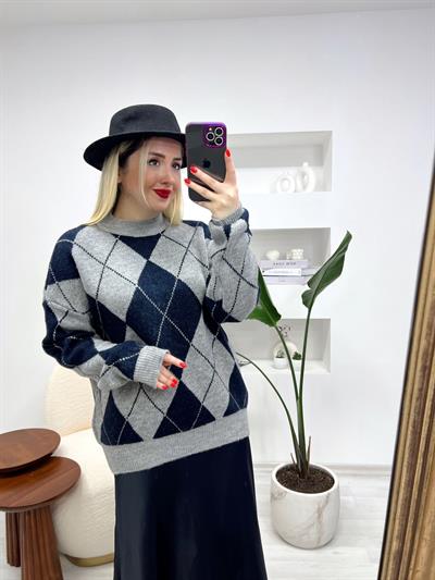 Lacivert Baklava Desen Kazak