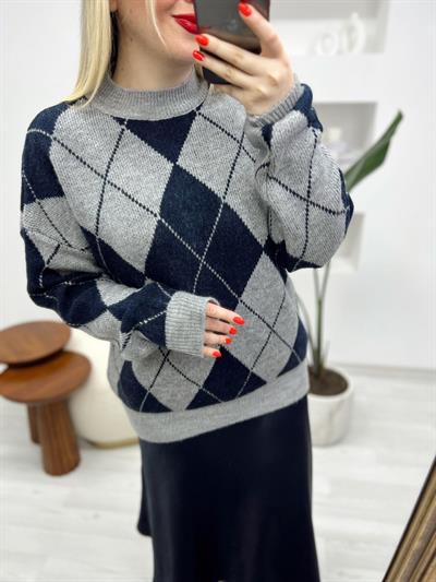 Lacivert Baklava Desen Kazak