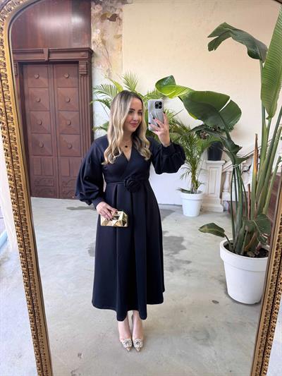 Lady Gül Detaylı Tasarım Elbise Lacivert