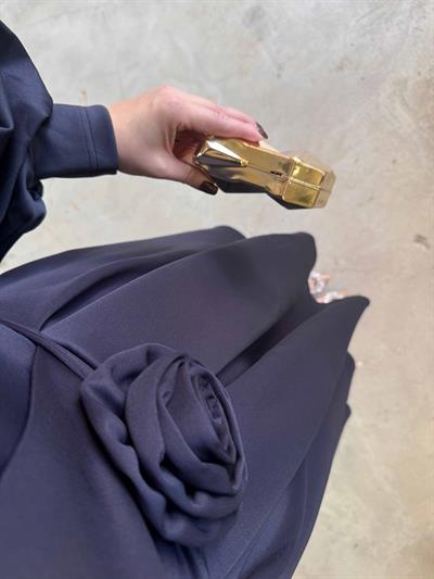 Lady Gül Detaylı Tasarım Elbise Lacivert