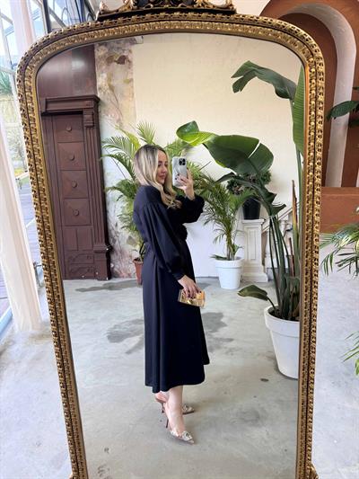 Lady Gül Detaylı Tasarım Elbise Lacivert