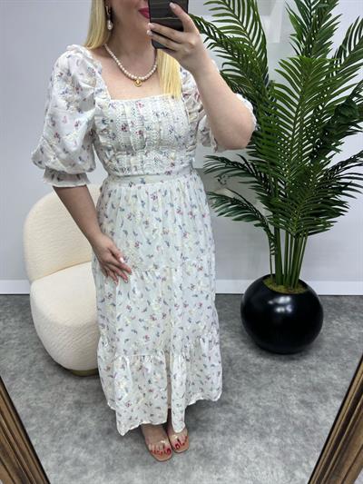 Lady Pembe Mavi Çiçekli Elbise