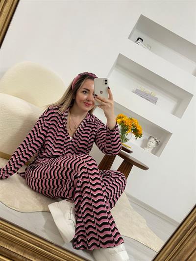 Lady Pembe Siyah Çizgili Takım